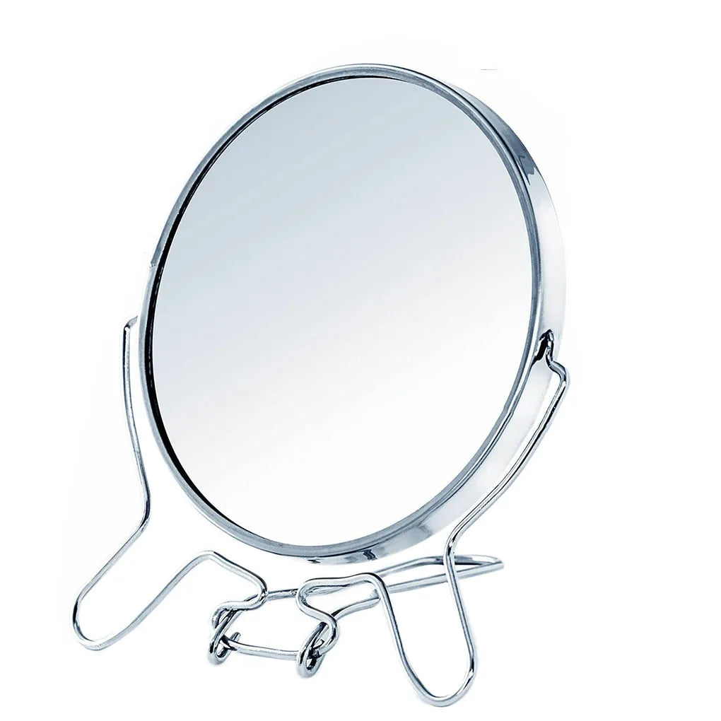 Makeup Cosmetic Mirror 4" Round 360 Degree Rotation 2 Face Tabletop Mirror Magnifier Stainless Steel Makeup Mirror Standing