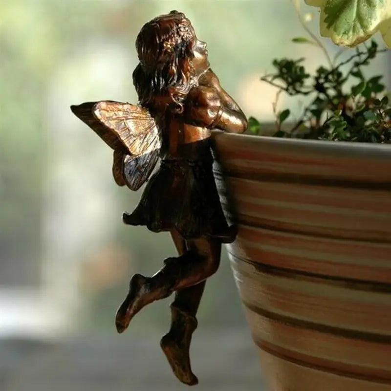 Miniature Fairies Pot Huggers Fairy Garden Planter Pot Hanger Flower Pot Vase Huggers Resin Angel Statue Figurines Desk Ornament