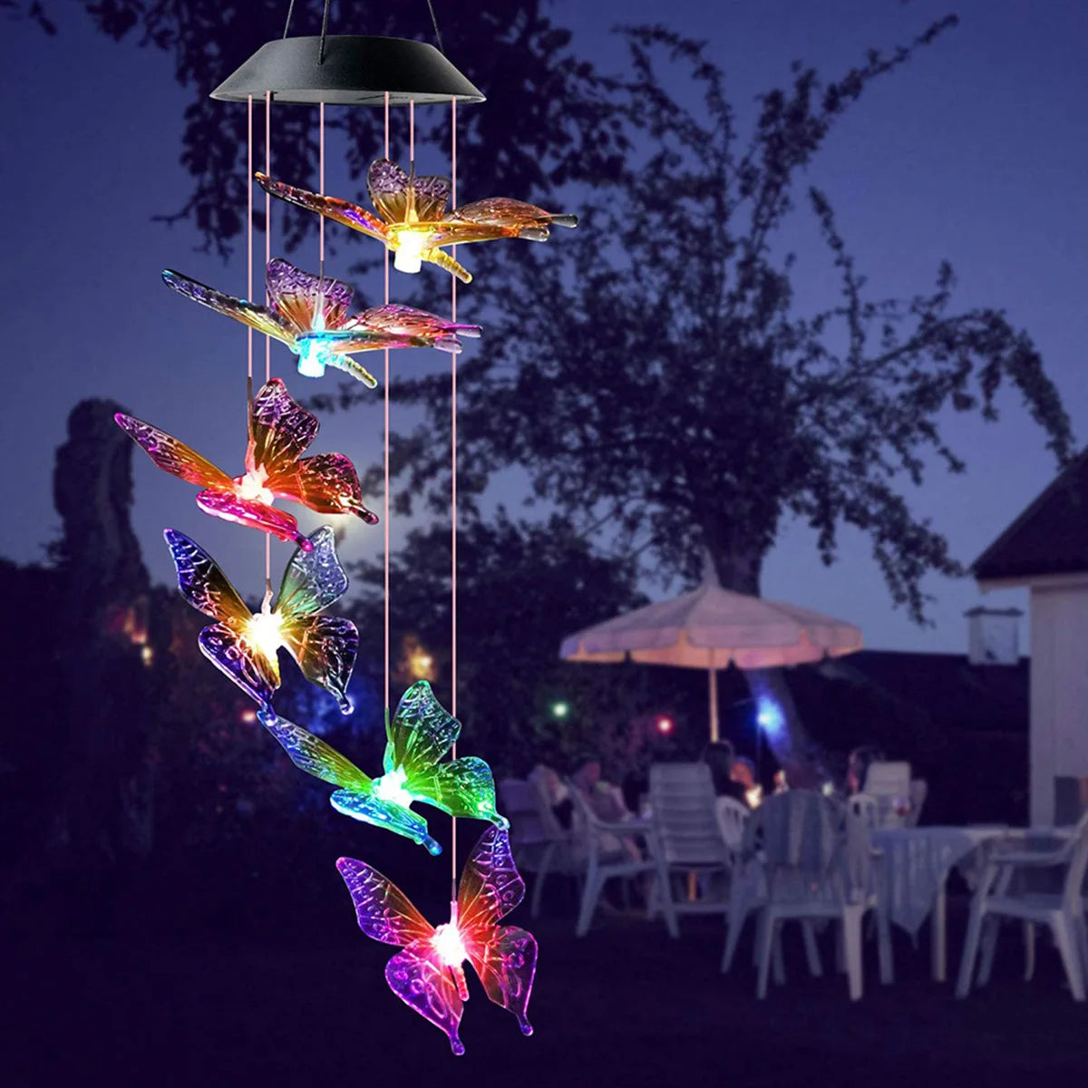 Solar Wind Chimes Light Butterfly Garden Lamp Solar Lights Wind Chime Colorful Light Waterproof Solar Hanging Lamp Garden Decor