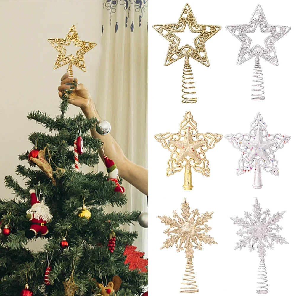 Christmas Tree Toppers Star Xmas Tree Decor Ornaments Gold Silver Star Christmas Decorations For Home Xmas 2023 Navidad New Year