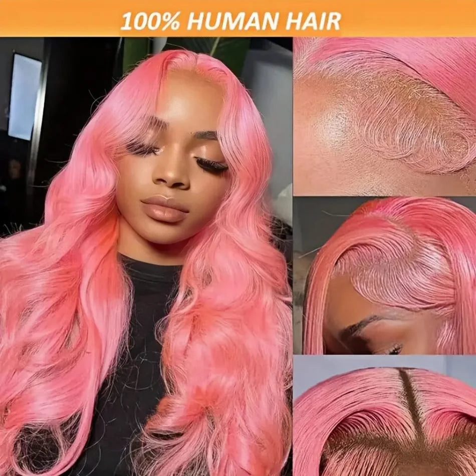 Pink Body Wave Wigs Colored HD Lace Frontal Wig 13x6 13x4 Brazilian Transparent 30 38 Inch Human Hair For Women Lace Front Wigs