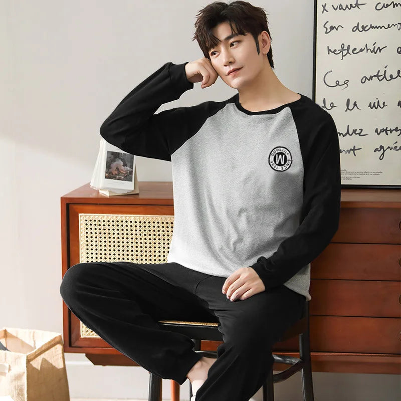 Spring And Autumn 2 Pairs Of Pajamas Men's Models Of Youth Sports Long-Sleeved Loose Casual Home Wear Suit Men's Pajama Set