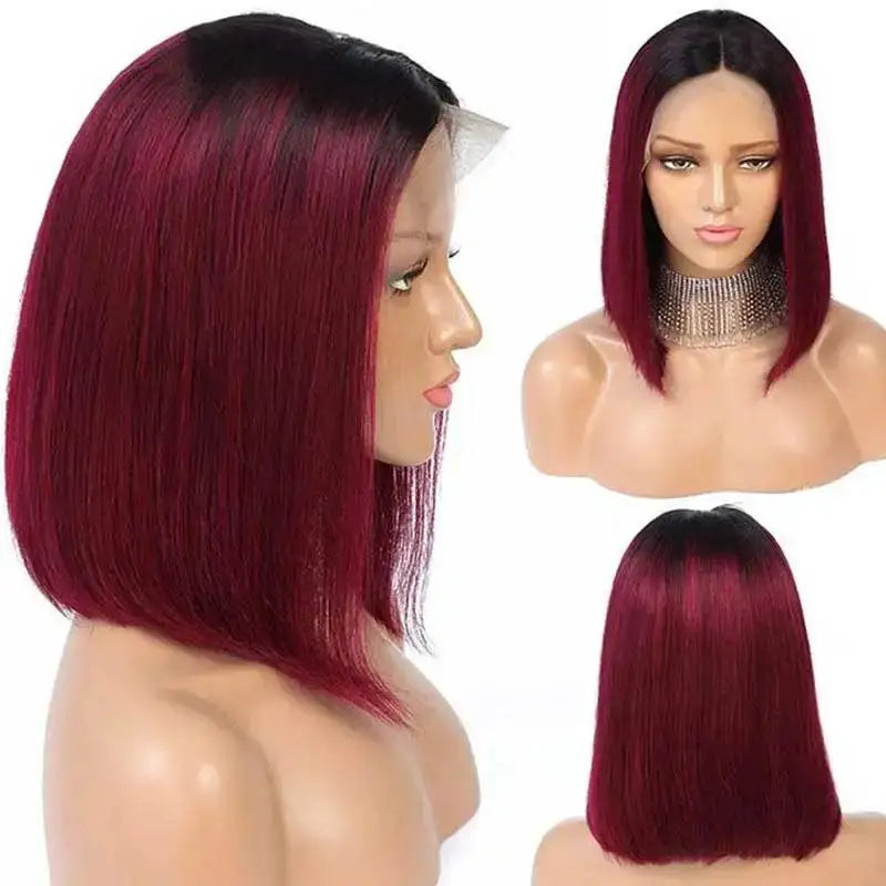 Brazilian Bone Straight Human Hair Wigs For Women 1B/99J Highlight Wig Human Hair bob Wig Straight13x4 Lace Frontal Short BobWig