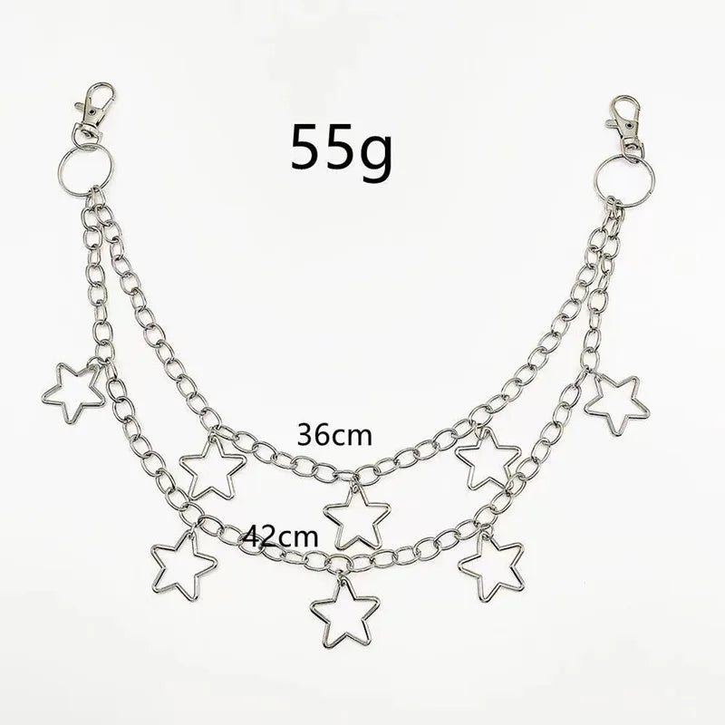 Hip Hop Trendy Car Jeans Pants Key Chain Ring For Women Men Hip Hop Multilayer Star Tassel Chain Pendant Chain For Bag
