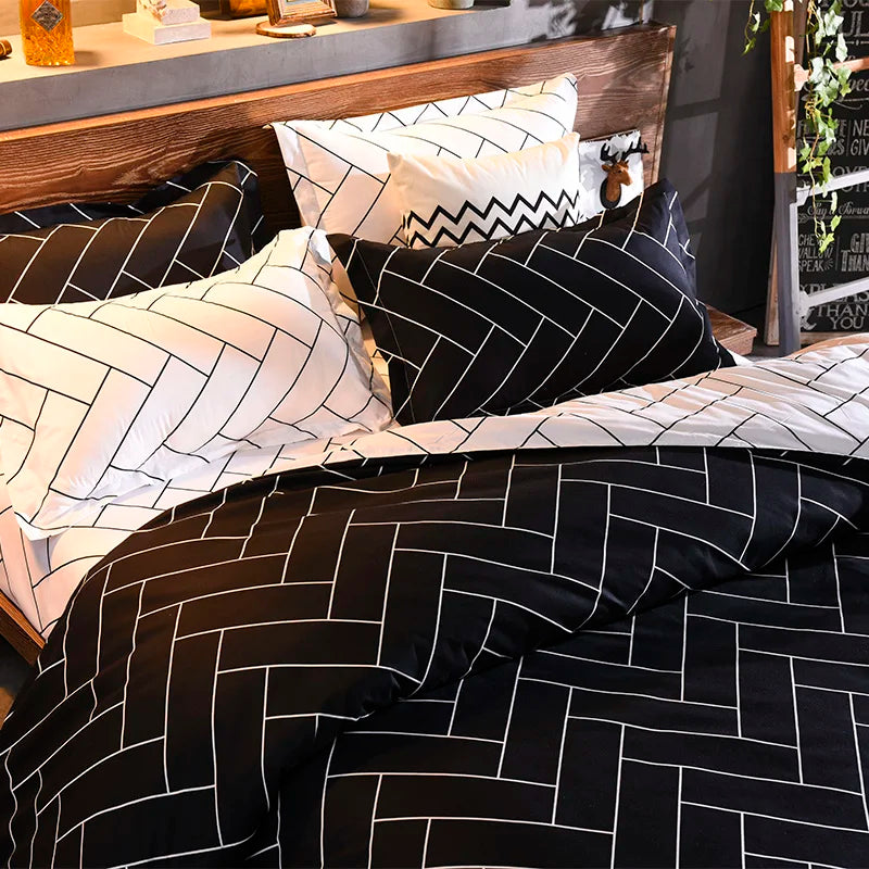 Black Oblique Stripe Reversible Print Duvet Cover King Queen Bedding Set Modern Striped Quilt Cover Microfiber Comforter Cover