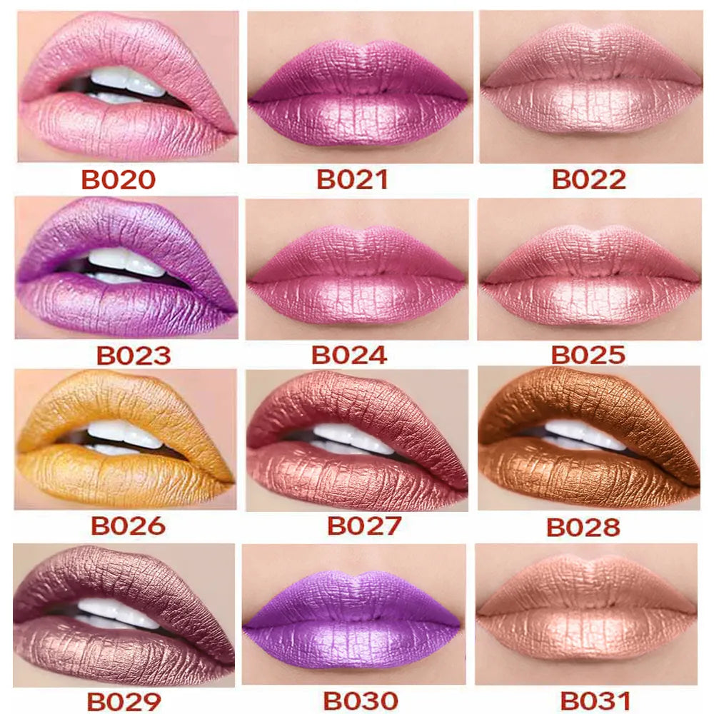 12 Colors Korea Matte Glitter Lipstick Pink Nude Matte Gliter Waterproof Kissproof Glitter Flip Lipstick Orange Dropshipping