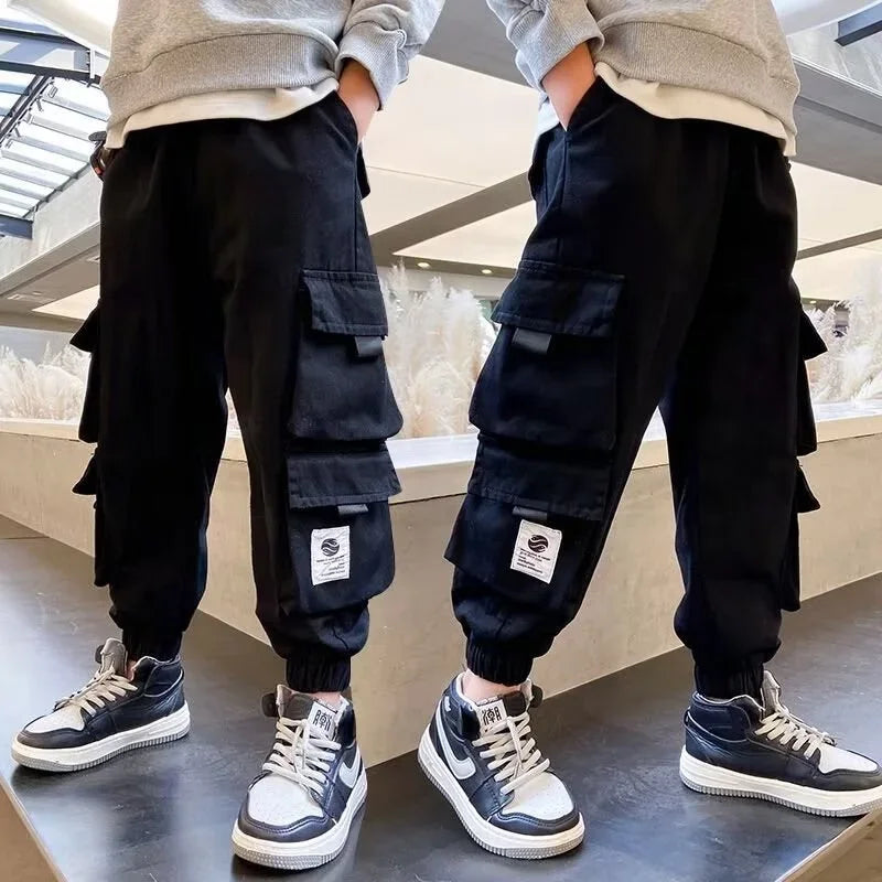 Kids Sport Pants Boys Cargo Pants Teenage Hip Hop Joggers Trousers Big Children High Waist Vintage Streetwear Baggy Pants Child