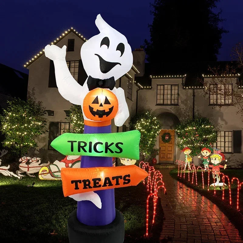 8FT Halloween Inflatables Outdoor Toys Pumpkin Ghost LED Tombstone Lighted Holiday Blow up Yard Decorations with Built-in Toys