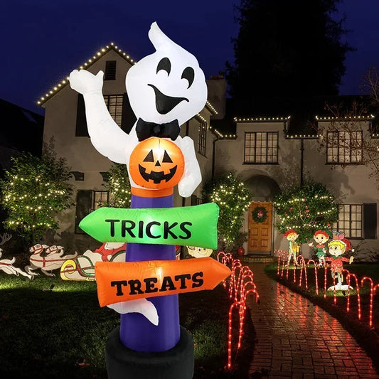 8FT Halloween Inflatables Outdoor Toys Pumpkin Ghost LED Tombstone Lighted Holiday Blow up Yard Decorations with Built-in Toys