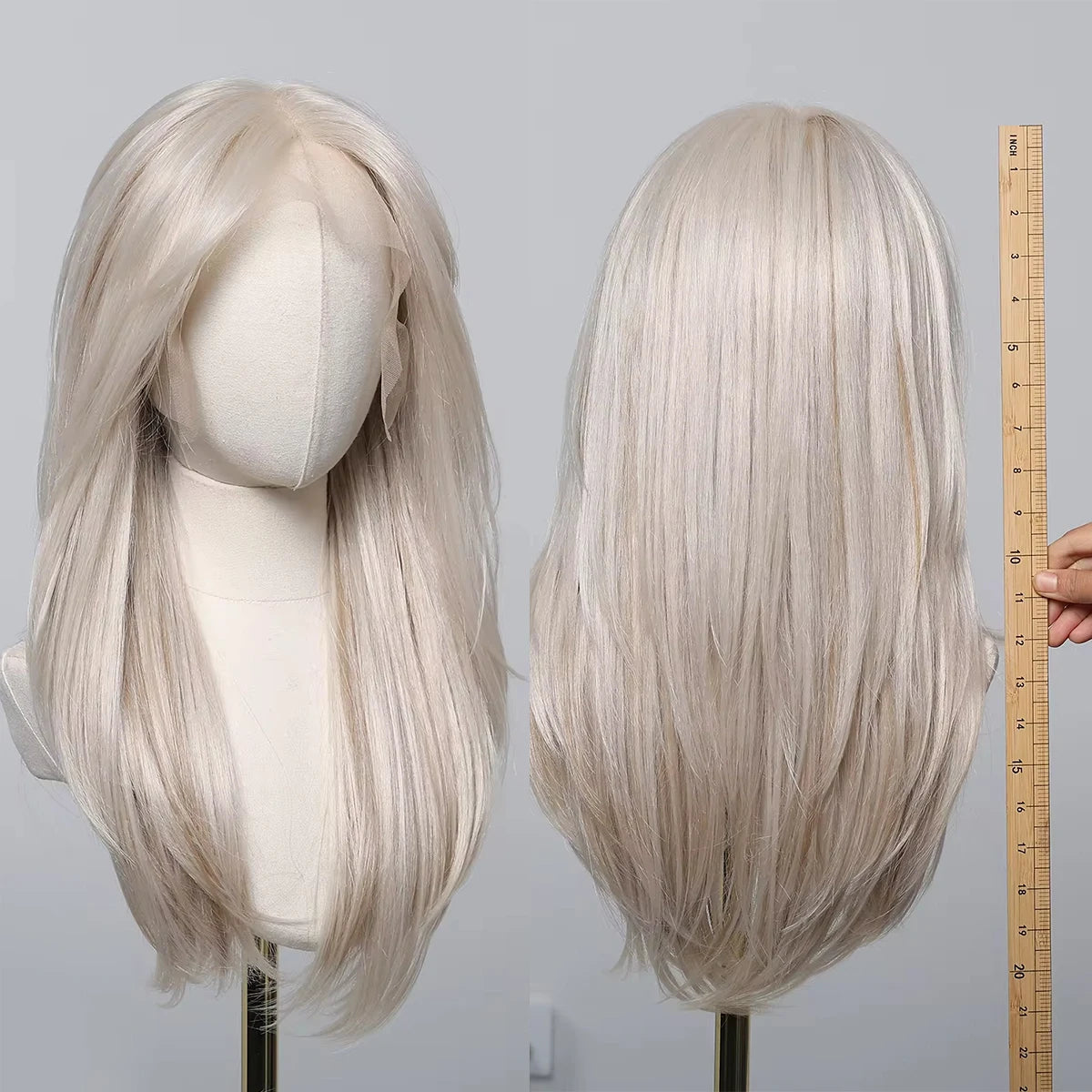 LOUIS FERRE Platinum 13*6 Lace Front Synthetic Wigs for White Women Long Straight Layered Wig Free Part Daily Party High Density