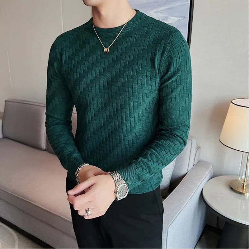 2022 Brand Clothing Men Autumn And Winter High Quality Knitting Sweater Male Slim Fit Plaid Pullover Tight Sweater With o-Neck