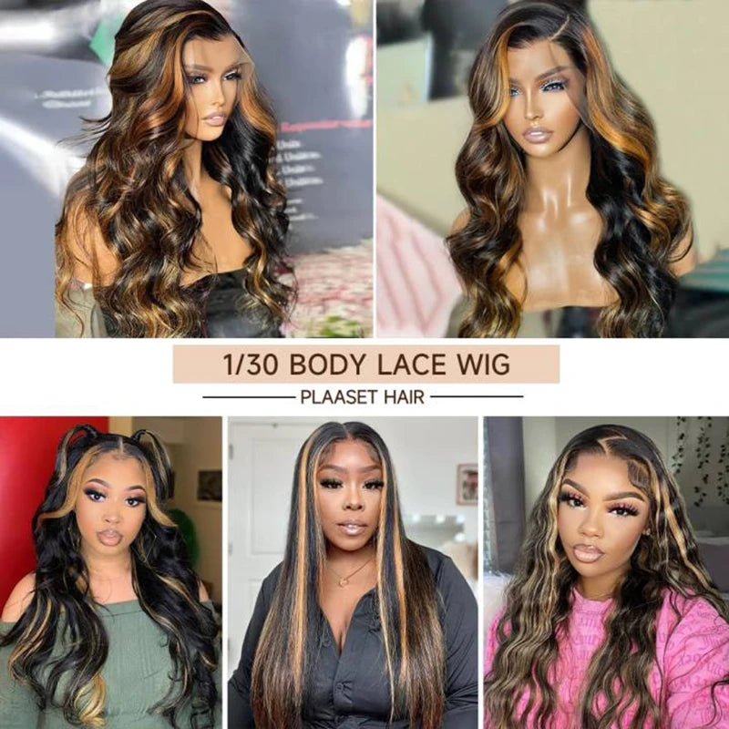 1B30 Highlight 13×6 HD Lace Front Wig P427 Body Wave Ombre Brazilian Wig 13×4 Pre Plucked Transparent Lace Frontal Wig For Women