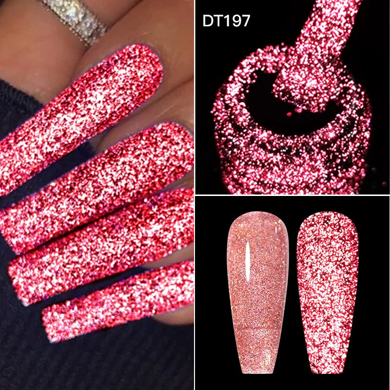 MEET ACROSS Sparkling Rose Pink Reflective Glitter Gel Nail Polish 7ML Nail Gel Manicure Semi Permanent UV LED Varnish Nail Art