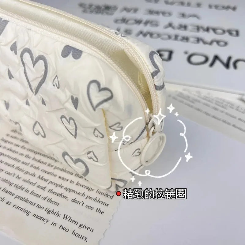 Multi-function Zipper Pencil Bag Cute Large-capacity Love Heart Stationery Case Storage Bag Student School Supplies