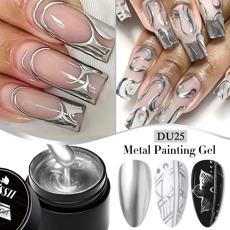 8ml Silver Gold Pink Metallic Painting Gel Nail Polish Nail Art Mirror Drawing Gel Nail Supplies Semi Permanent UV LED Varnish