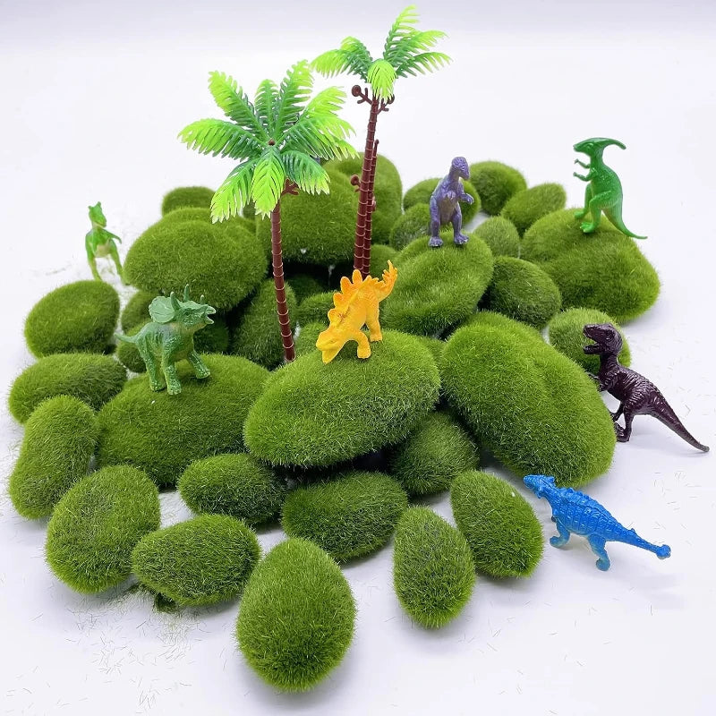 10pcs Artificial Moss Rocks Foam Stones Faux Green Moss Covered Stones Fake Moss Balls Home Garden Landscape Decoration Ornament