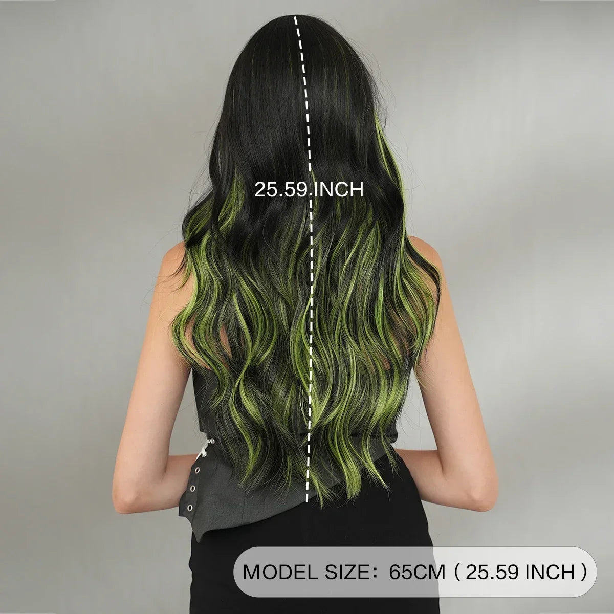 PARK YUN Long Loose Body Wave Black Hair Wig Highlight Green Curtain Bangs High Density Synthetic Layered Middle Part Wigs