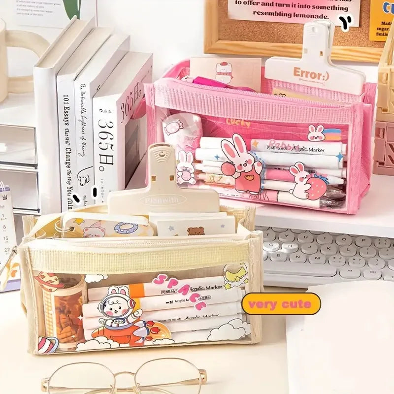 Cute Cartoon 6-layer Transparent Pencil Case Multi-functional Storage Stationery Box School Supplies Kawaii Stationery Bag 1pc