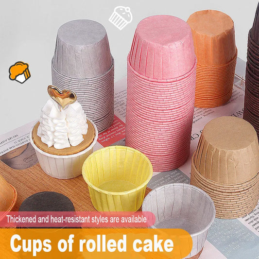 50Pcs Rolled Muffin Paper Cup Coated High Temperature Resistant Cake Snack Cupcake Wedding Party Baking Kitchen Accessories