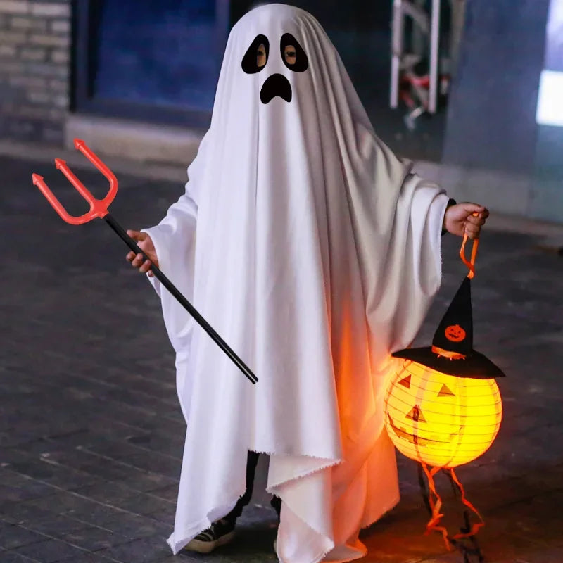 Cute Kids Halloween Horror Cloak Cape Anime No Face Cosplay Costumes Ghost White Tassels Cloak Unisex Halloween Costume Full Set