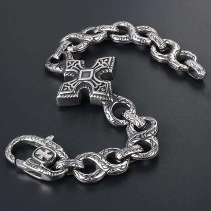 Domineering European and American Punk 8-line Bracelet Men's Trend Fashion Retro Cross Pattern Chain Jewelry Accessories Gift