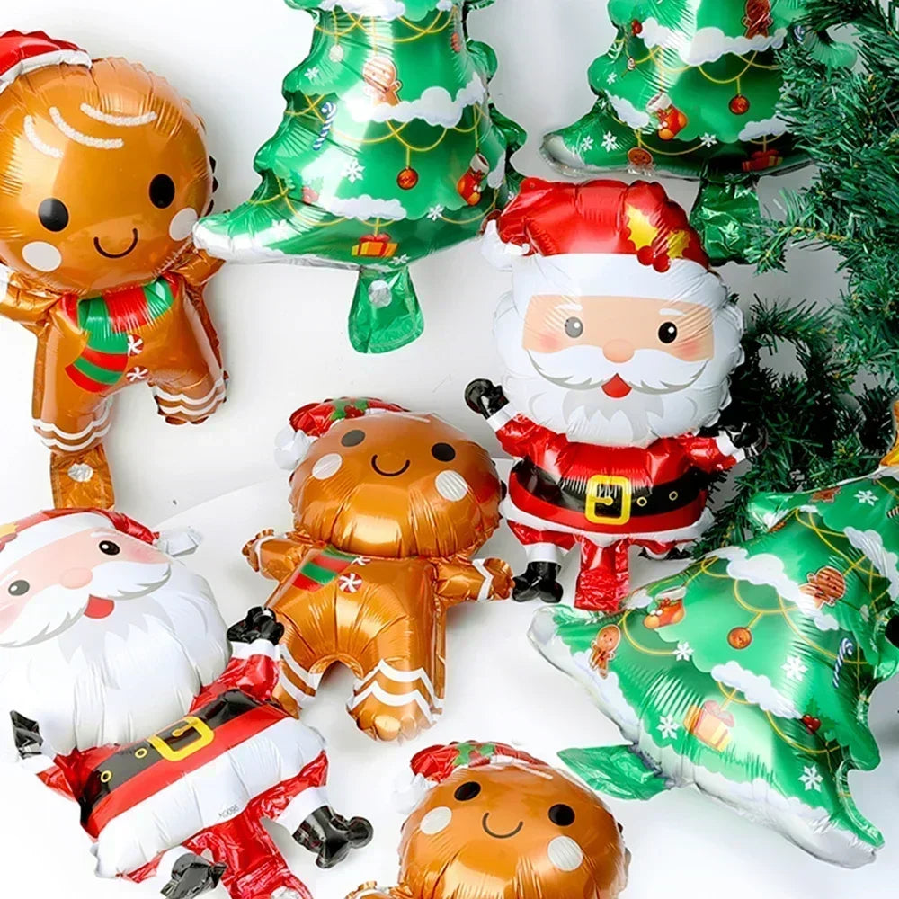 1-15PCS Christmas Balloons Aluminum Foil Small Balloon Toy Xmas Tree Gingerbread Man Santa Birthday Party Holiday Decoration