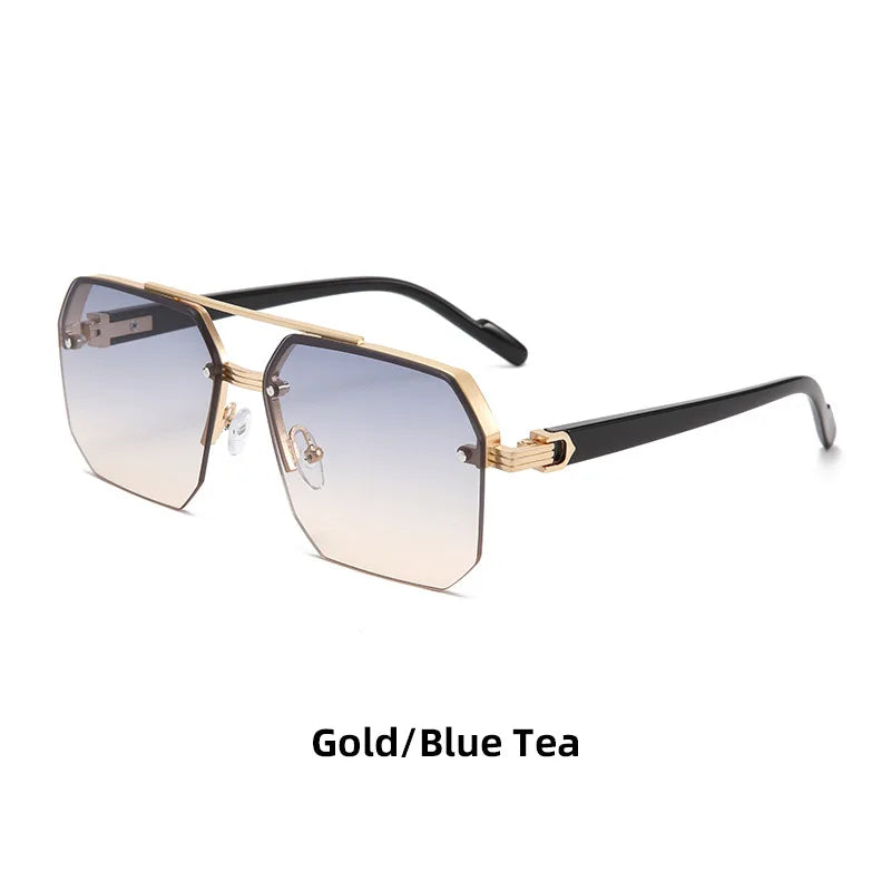 Oversize Retro Double Bridges Polygon Square Metal Men Sunglasses Fashion Gradient Shades UV400 Trending Women Sun Glasses