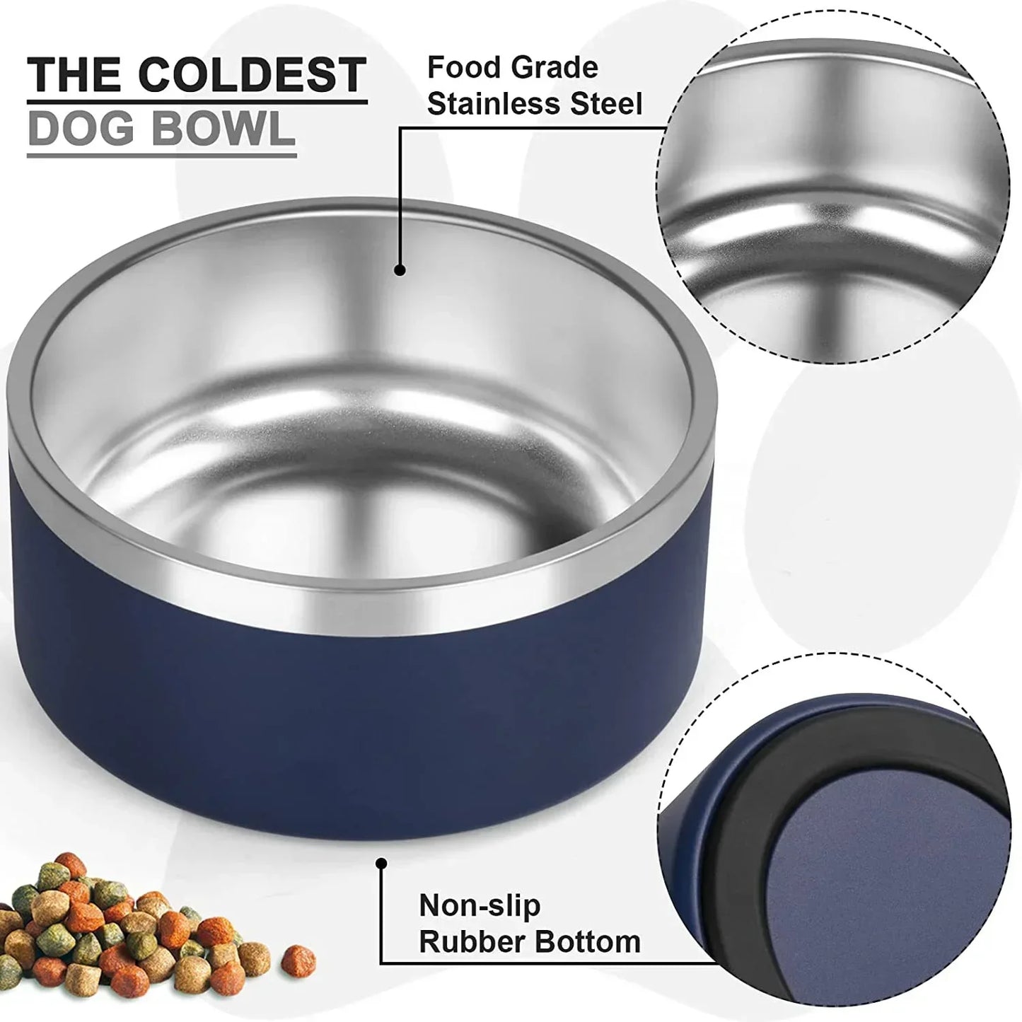 64oz Stainless Steel Round Dog Bowl Double Vacuum Feeding Large Capacity Dog Food Bowl Water Bottle Dog Accessories Pet Supplies