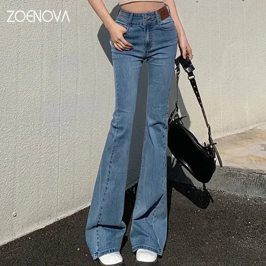 ZOENOVA Y2K 2023 Beautiful Bell Bottoms Xshape Women Full Length Jeans Wide Leg Pants Spring Vintage Style Flare Length Trousers