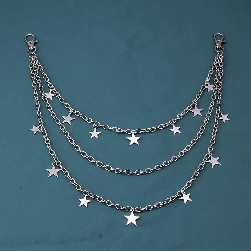 Punk Metal Cross Rivet Layered Chain Keychains for Men Women Waist Key Chain Wallet Jeans Hip-hop Pants Belt Jewelry Accessories