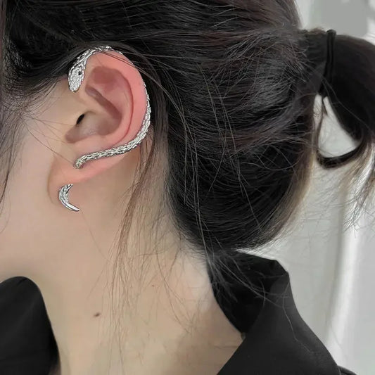 Trendy Silver Color Snake Shape Zircon Clip on Earrings for Women Vintage Punk Exaggerated Animal Ear Cuff Rock Jewelry Gift