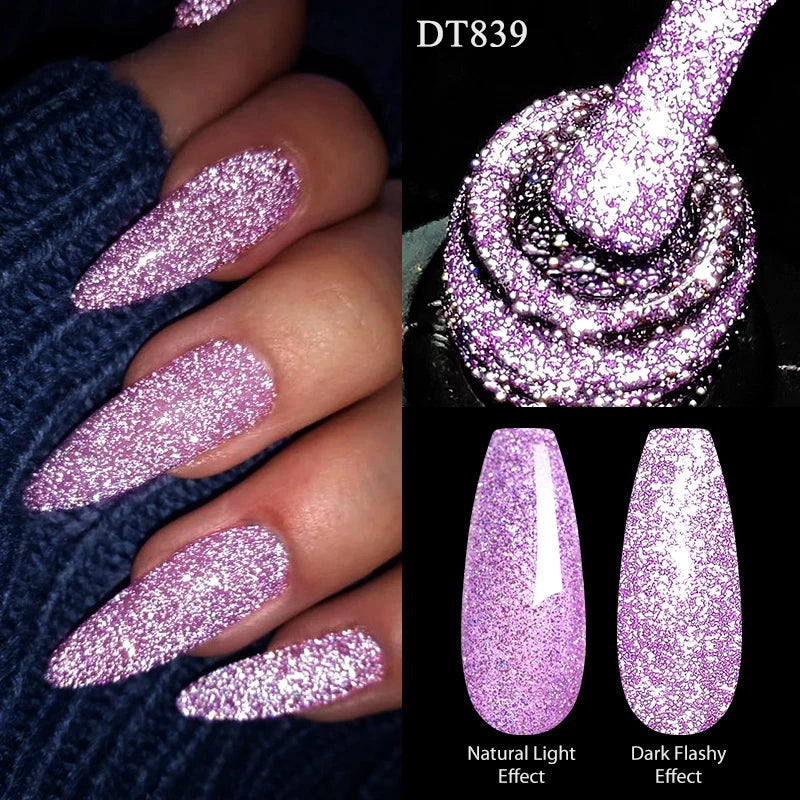 MEET ACROSS Sparkling Rose Pink Reflective Glitter Gel Nail Polish 7ML Nail Gel Manicure Semi Permanent UV LED Varnish Nail Art