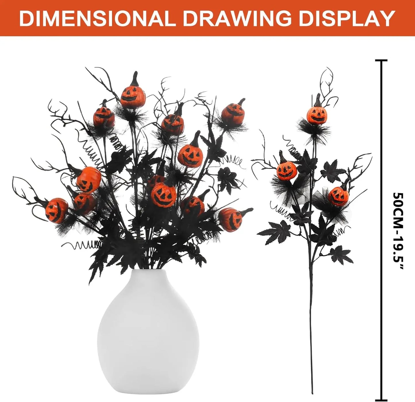 Halloween Decor Artificial Pumpkin Maple Leaf Floral Stems Black Orange Halloween Branches Home Indoor Party Vase Arrangement