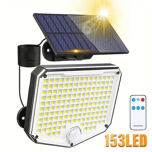 153LED Outdoor Solar Wall Sconce with Motion Sensor,Remote Control 3 Mode Security Light IP65 Waterproof For Porch Patio Garage