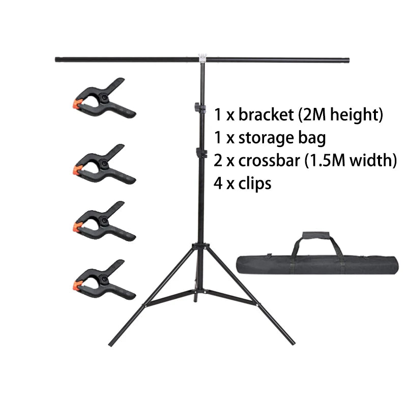 2.6M/2M Tall Photo Background T-shape Adjustable Backdrop Support Tripod Stand Kit With Cross Bar And 4 Clamps For Hang Screen