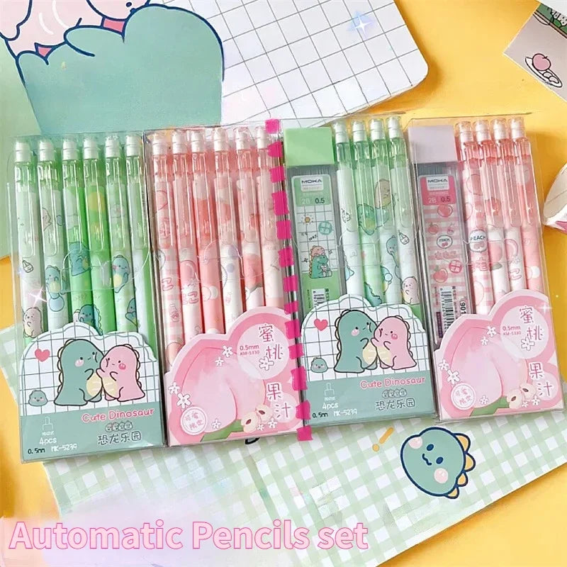 Cute Pink Mechanical Pencil Set Girl Cartoon Automatic Pencils 0.5MM with Eraser School Supplies for Kids Stationery Supplies