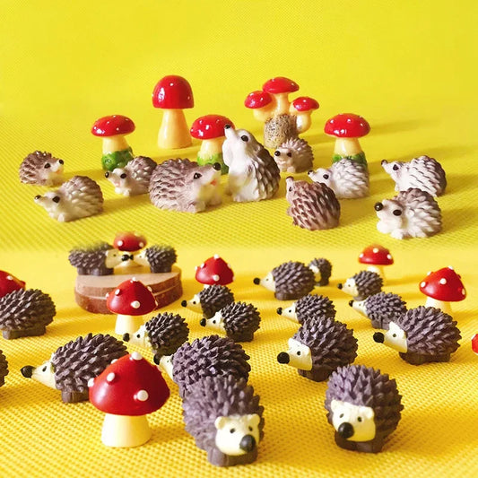 free shipping 15Pcs/hedgehog with mushrooms/cute animal/fairy garden gnome/moss terrarium/crafts/home decor/diysupplies/figurine