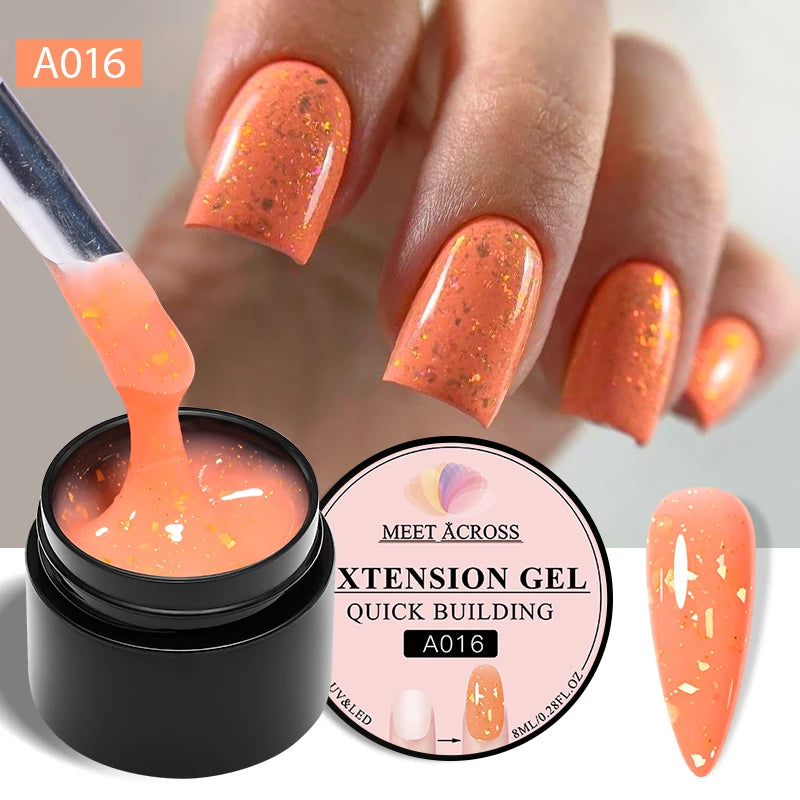 MEET ACROSS 7ML Pink Glitter Quick Extension Gel Nail Polish Gold Foils Effect Vernis Semi Permanent UV Gel Nail Art Hard Gel