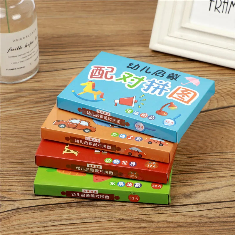 32pcs Children Cards Matching Game Baby Cognition Jigsaw Toys Animal Puzzle Waterproof Educational Toys Unusual Learning Gift