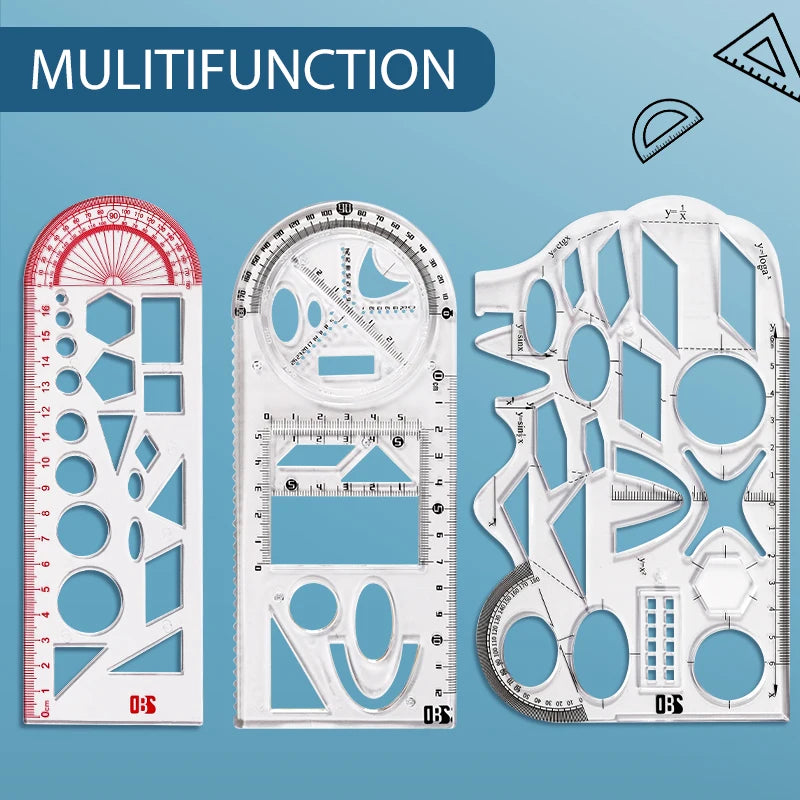 Multifunctional Geometric Function Ruler Set Mathematics Drawing Template Measuring Tool for Student School Office Supplies