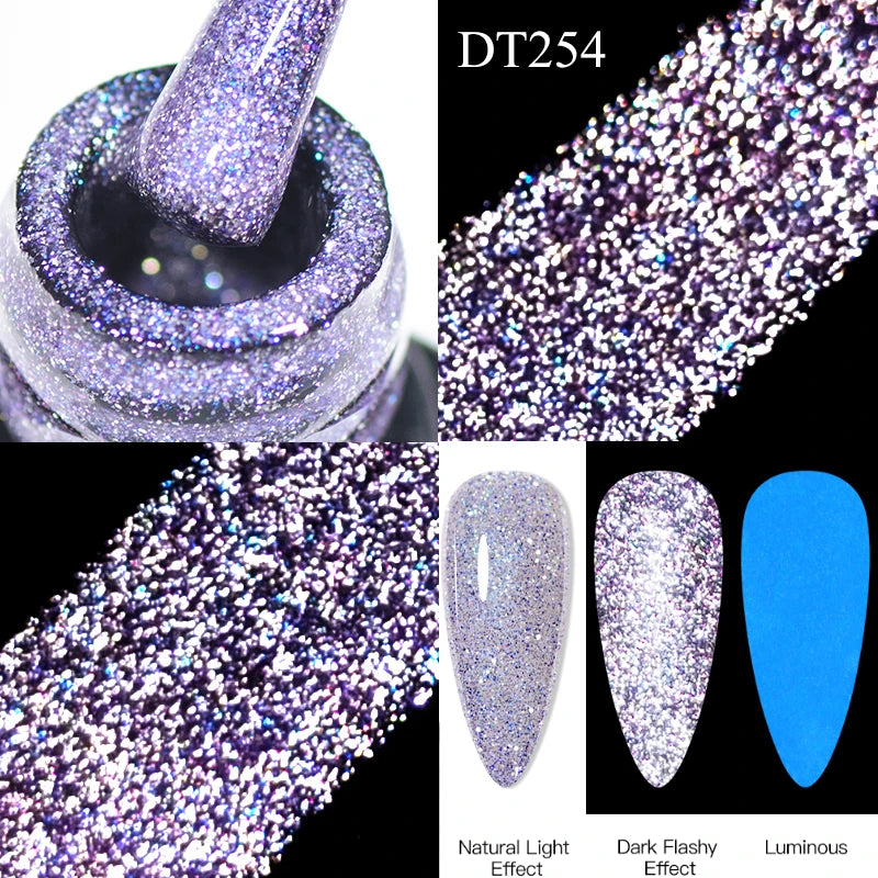 MEET ACROSS Sparkling Rose Pink Reflective Glitter Gel Nail Polish 7ML Nail Gel Manicure Semi Permanent UV LED Varnish Nail Art