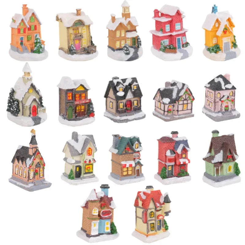 LED Resin Small Village House Christmas House Light Home Decoration Kids Xmas Gift New Year 2024 Bedroom Night Lamp with Battery