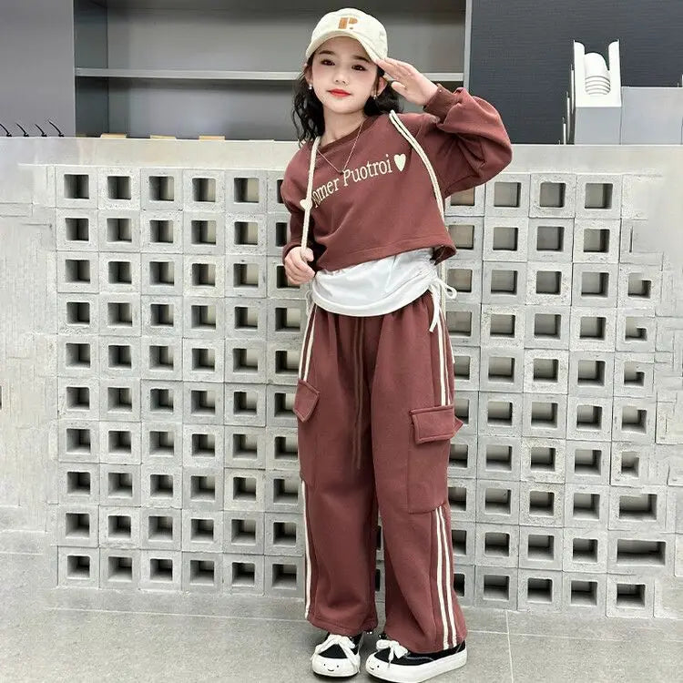 Girls New Autumn Spring Trendy Sweatshirt+Vest+Pants 3PCS Sports Suits 5-14 Years Teenage Kids Fashion Outfits Children Clothes