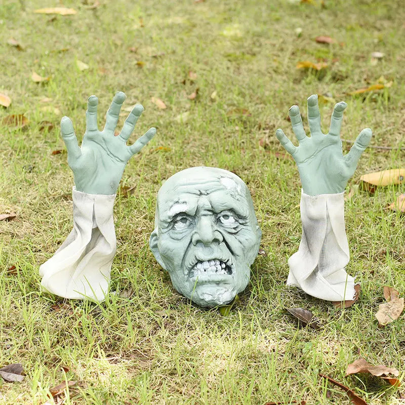 Halloween Realistic Zombie Stakes Outdoor Decor Garden Graveyard Yard Lawn Stakes Scary Zombie Face Arms Ground Breaker Party