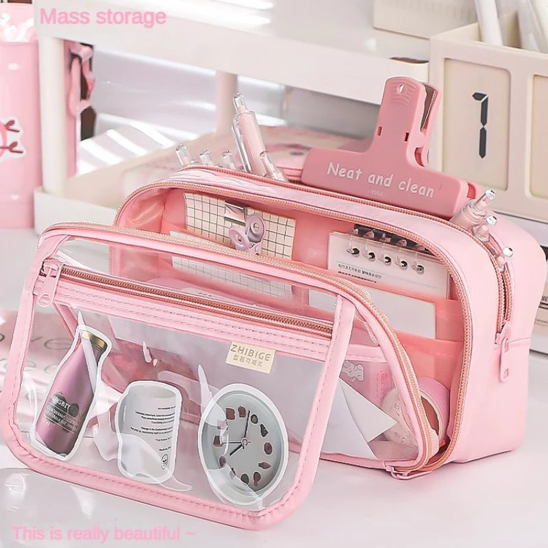 Transparent Pencil Case Lnstagram Style Niche Powerful Stationery Box Good Quality for Elementary School Students