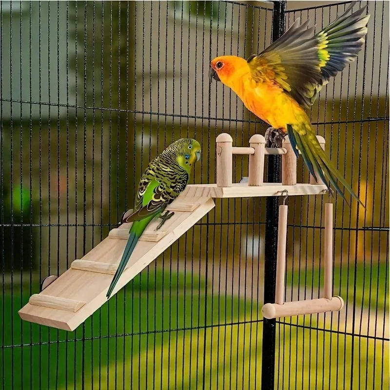 Bird Perches Platform Bird Swing Climbing Ladder Toy Parrot Wooden Playing Exercise Stands Parrot Toys Birds Stand