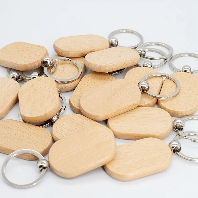 50/100pcs Blank Racetrack-Shaped Wooden Keychain DIY Wood Car Keyring Bulk Wholesale for Laser Engraving Customized Gift