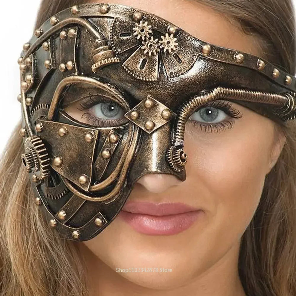 Halloween Mechanical Gear Steampunk Phantom Masquerade Cosplay Mask Half Face Costume Carnival Masquerade Party Dress Up Props