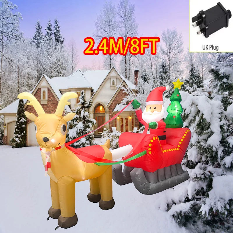 Outdoor Christmas Decorations Inflatable Toys Model Santa Vehicles Built-in LEDs Party New Year Ornament Xmas Garden Decor Props