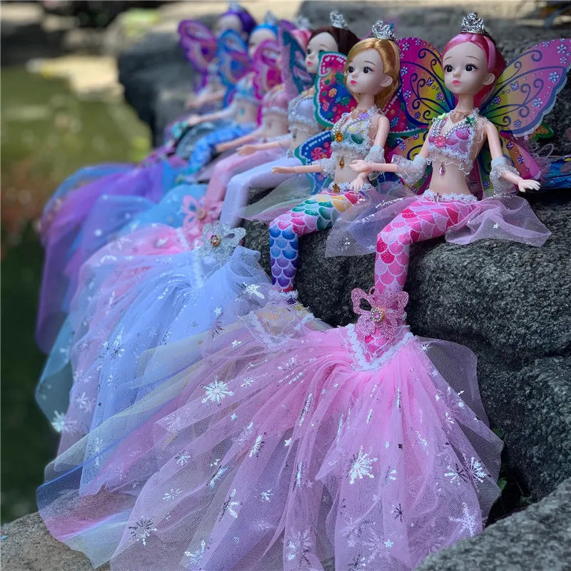 Cute Mermaid Doll Bjd with Light Singing Music Song 12inch Baby Mermaid Toys Joint Movable Mermaid Doll Dress-up Toy Girls Gift